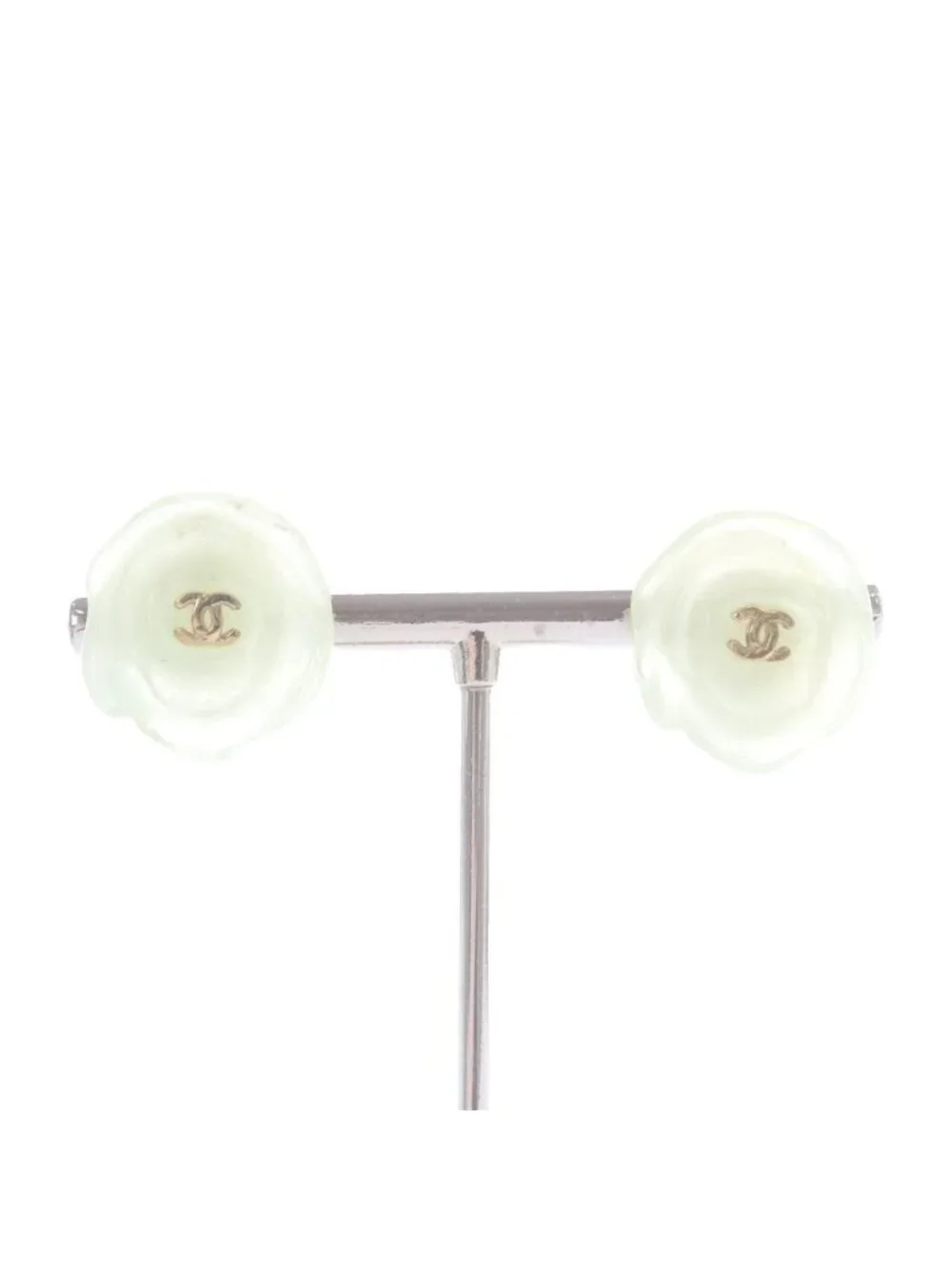 Chanel Camellia Earrings for Both Ears Yellow Green